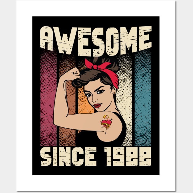 Awesome since 1988,34th Birthday Gift women 34 years old Birthday Wall Art by JayD World